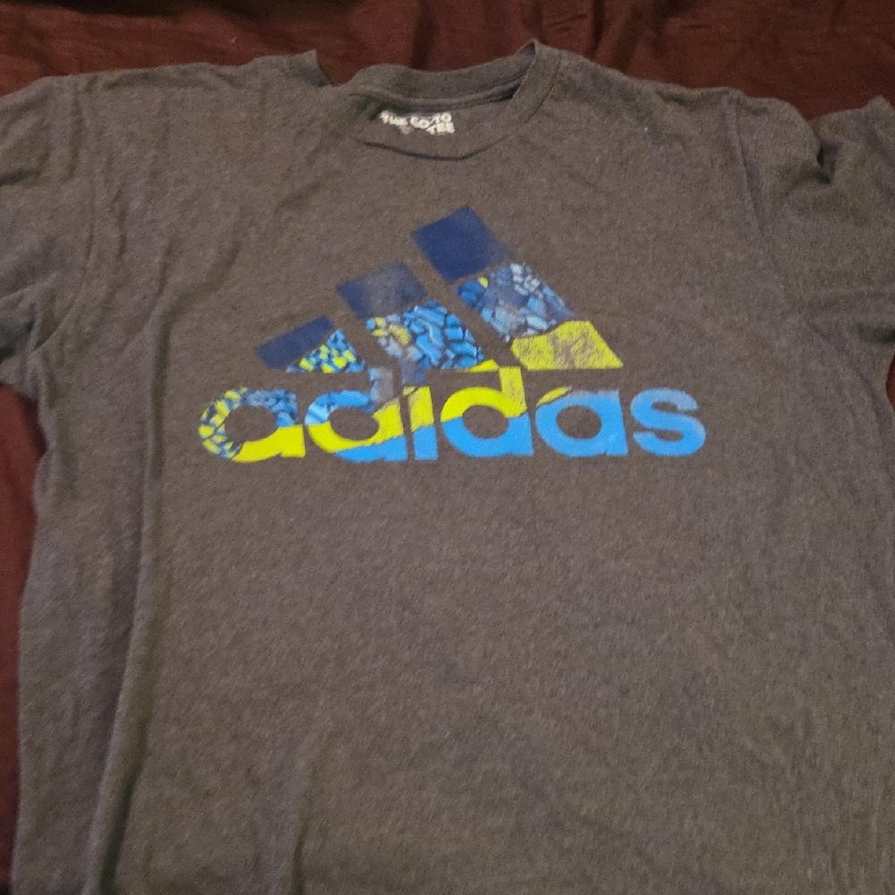 Adidas Charcoal Tee with Blue and Yellow Graphic